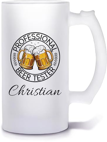 Unikatolo Bierkrug mit Name personalisiert | Biertester | Glasbierkrug individuell bedruckt | witziges Biergeschenk für Männer zum Geburtstag Brauerei Bier brauen Helles Bierliebhaber Vatertag