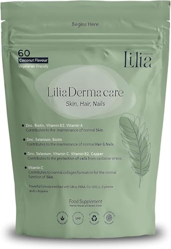 Lilia Derma Care - Premium Hair Skin and Nails Vitamins - 5000mcg Biotin Tablets for Hair Growth, Promotes Healthy Skin and Nails for Women and Men, Supplement to Help Build Collagen, 60 Vegan Tablets