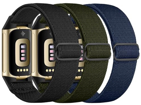 chinbersky Elastisches Armband Kompatibel mit Fitbit Charge 6 Armband/Fitbit Charge 5 Armband, Verstellbares Nylon Stoff Dehnbare Atmungsaktiv Sport Band für Fitbit Charge 6/Charge 5 Damen Herren