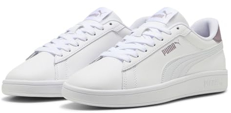 PUMA Smash 3.0 L, Zapatillas Unisex Adulto, White Silver Mist Plum Jam, 43 EU