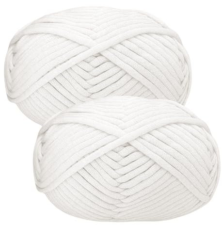 Filato spesso per uncinetto, filato di cotone spesso per uncinetto, 2 x 50 g, filato per principianti, filato Amigurumi, facile da uncinetto, filato bianco
