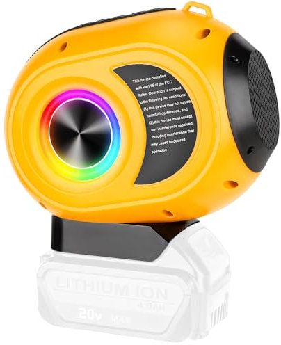 GRVODFRTA Enceinte Bluetooth sans fil compatible avec batterie DeWalt 20 V Max, TWS Paring, BT5.3, entrée AUX TF USB, haut-parleur Bluetooth portable sans fil pour la maison, le travail, les fêtes en