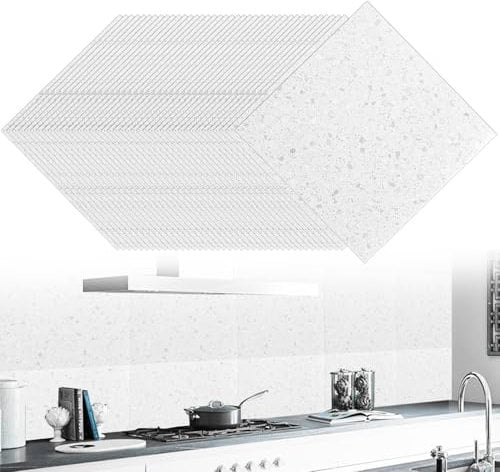 DAJAVE 40 Stück PVC Bodenbelag Betonoptik, 30cm x 30cm Vinylboden Selbstklebend Bodenfliesen Betonoptik Weiß Klebefliesen Boden, Vinylboden Rutschfest, Wasserfest, Vinyl Fliesen Wohnzimmer (Weiß)