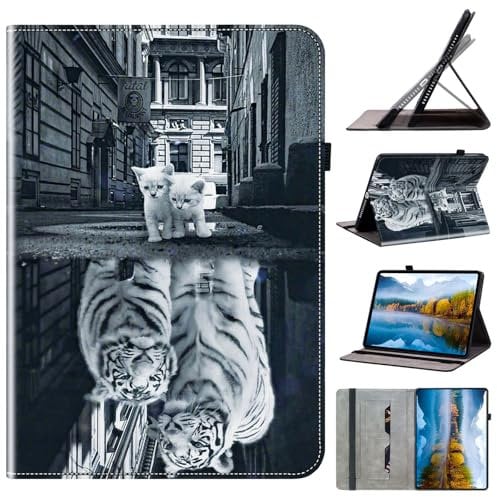 DayQiQiPu PU Leather Case for Amazon Fire HD 8/HD 8 Plus (8 Inch, 12th/10th Generation, 2022/2020/2024 Release) Cat and Tiger Pattern Flip Tablet Case Card Slot Stand Protection Cover 05