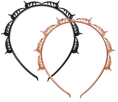 Serre-Têtes Tressés avec Pinces,2 pcs Femmes Bandeau Cheveux Double Couche Antidérapant + Accessoire Coiffure Serre Tete avec Pince pour Frange,Brillantins & Style Coréen