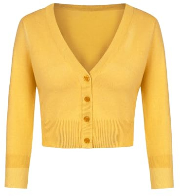 MINTLIMIT Womens Cardigans 3/4 Sleeve Knitted Cropped Cardigan with Four Buttons Vintage Dress Cover Up Buttons Down Bolero Shrug