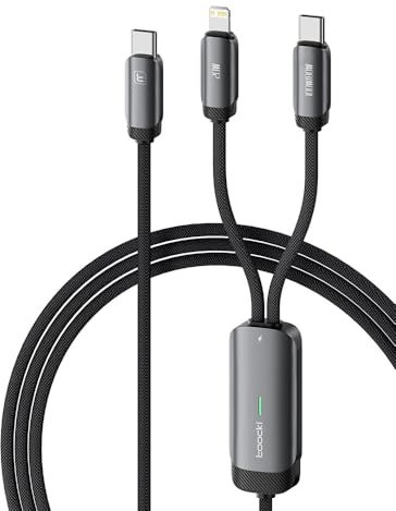 TOOCKI Câble USB-C vers Double Sortie USB-C et compatible Apple, 100W Nylon Tressé Power Delivery PD avec Témoin Lumineux Chargeur Rapide, Cordon Tressé en Nylon. Longueur 120cm