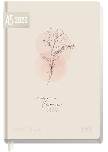 Häfft-Timer Buchkalender 2026 A5 Dainty Flower JANUAR - DEZEMBER 2026, Hardcover Kalender, Terminplaner für junge Erwachsene - nachhaltig & klimafreundlich