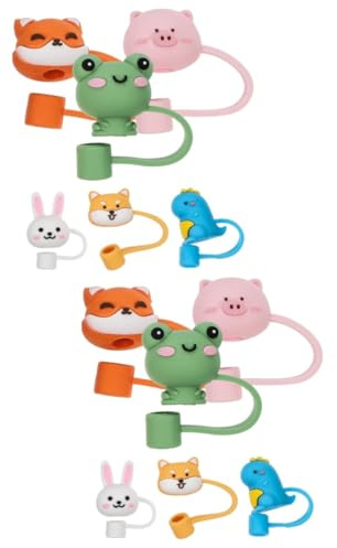 Cabilock 2 Sätze Tierstroh-set Schutzkappen Tiermotive Cartoon-tierformen Geschenkidee Öko Bausatz Cocktail Zubehör Kappen Für Stroh Wiederverwendbare Strohabdeckungen Kieselgel 6 Stück * 2