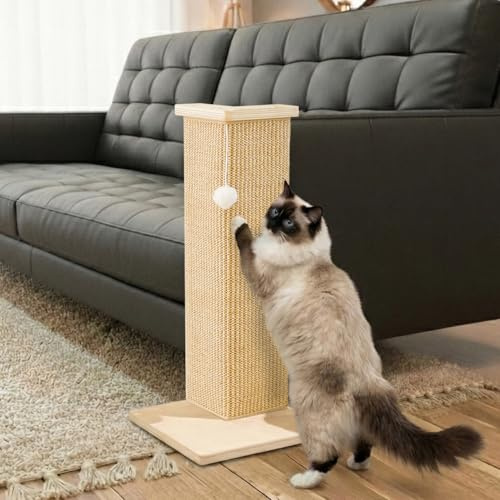 PETKARAY Eck-Kratzbrett für Katzen, 56 cm Hoher Kratzpfosten für Sofa und Wand, Sisal Kratzmatte, Möbel-Schutz mit Spielball, Klein