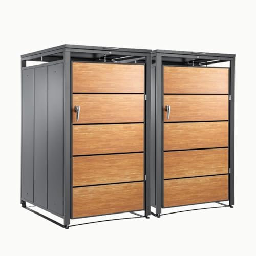 Youyijia Mülltonnenbox für 240L Tonnen – Mülltonnenverkleidung abschließbar & wetterfest – Müllbox Tonnenhaus Abfallbox Abfallbehälter für Garten & Einfahrt (Holzdesign, 2 Tonnen)