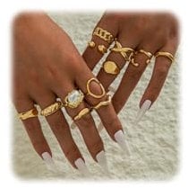 FloralGrace 15 Stück Gold Dicke Ringe Set für Frauen Gold Vergoldete Dicke Kuppel Stapelbare Offene Einfache Band Ringe Statement Trends Ringe Geschenk