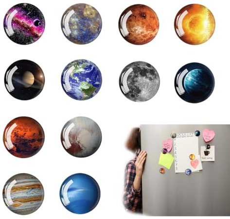 PHMING 12 Stück Magneten Kühlschrank Set, 30 mm Dekorative Magnete | Rund Magnete für Kühlschrank, Planetenserie Magnete Lustig, für Kühlschrank, Whiteboard, DIY-Projekte