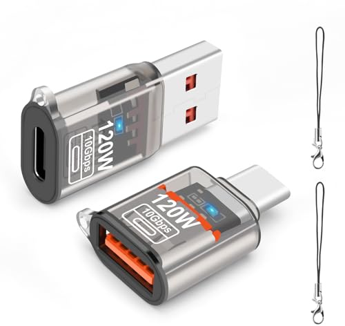 leizhan 120W USB-A a USB-C OTG (2 Pack) para Carga Rápida, Toma de Auriculares y Transferencia de Datos 3 en 1 - Negro Transparente