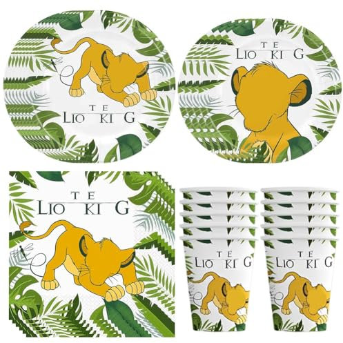 50pcs Il Re Leone Stoviglie di Compleanno Set, Vassoio di Carta, Tovagliolo, Tazza, Leone Decorazioni per Feste Stoviglie Set -10persone