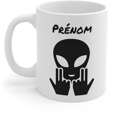 Mug Alien Personnalisé avec Prénom Tasse Humour Rose OVNI Signe Jul Cadeau Drôle et Original (Noir)