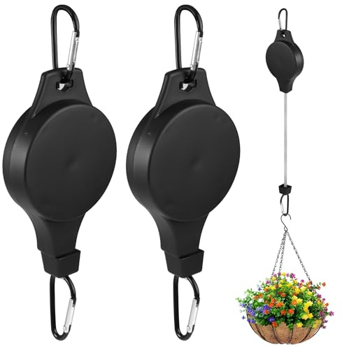 Zyren Einziehbar Pflanzenrolle Haken Blumenhaken 2 Stück, Heavy Duty Retractable Plant Hanger, Verstellbarer Blumenkorb Aufhänger, Blumenampel Einziehbarer Haken für Hängende Pflanzenkörbe (Schwarz)