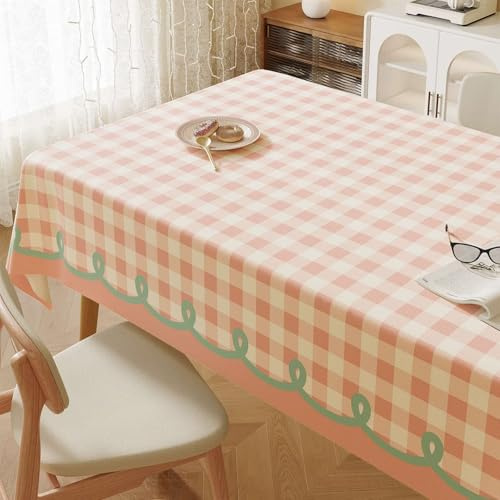 FANSU Wachstuchtischdecke Outdoor Wasserdicht, Gingham Stil Gartentischdecke Ölbeständige PVC Plastik Rechteckig Tischdecke Abwaschbar Wachstuch für Küche Restaurant Garten (Rosa,140x180cm)