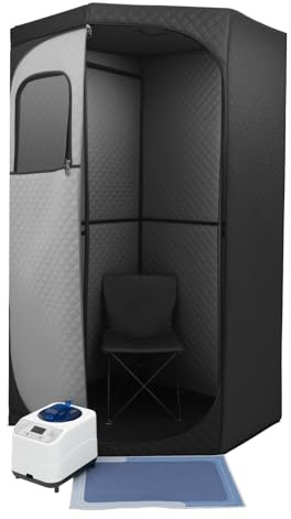Dampfsauna tragbar, Heimsauna mit Dampfer 3 Liter, Sauna für Zuhause mit Fernbedienung, 9 Temperaturstufen und Timer, Mobiles Saunazelt mit Klappstuhl, Schwarz