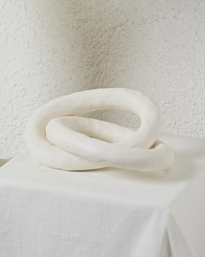 UPWOIGH Handmade White Knot Inspired Modern Ceramic Decor, 20.5 × 15.3 × 20.5 CM Large Minimalist Coffee Table Decor, Big Boho Ceramic Link Chain Decorative Home Décor for Living Room, Bedroom, 1 Pack