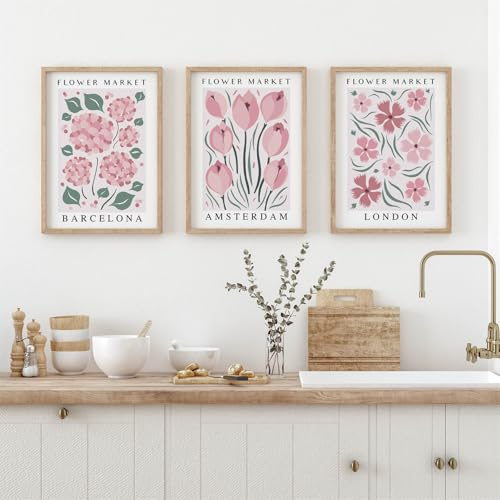 Xiyocadt 3 Poster Blumen,Dopamine Decor Poster,Bilder Mädchenzimmer Schlafzimmer Wanddeko,Bilder Rosa Rahmenlosebilder,Leinwandbilder,Pink Aesthetic Pictures Posterflowers (30 * 40cm)