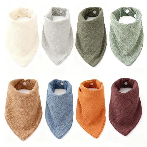 8 Stück Lätzchen Baby Dreieckstuch, Baumwolle Musselin Halstuch Baby Lätzchen, Verstellbare Babylätzchen für Junge und Mädchen, Weiche Dreieckstuch Wasseraufnahme und Antifouling