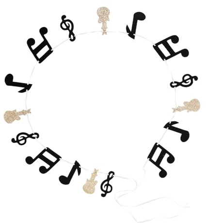 Toyvian Musikparty Deko Girlande mit Musiknoten und Gitarren Funkelndes Party Banner für Geburtstags Rock mottopartys Schimmernde Hängedekoration als Fotorequisite und Hintergrund