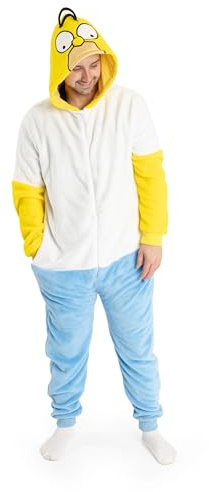 Vanilla Underground The Simpsons Tuta Intera in Pile Giallo, Bianco e Blu da Uomo di Homer | Pigiama e Abbigliamento da Notte con Cappuccio e Cerniera con Personaggi dei Cartoni Animati