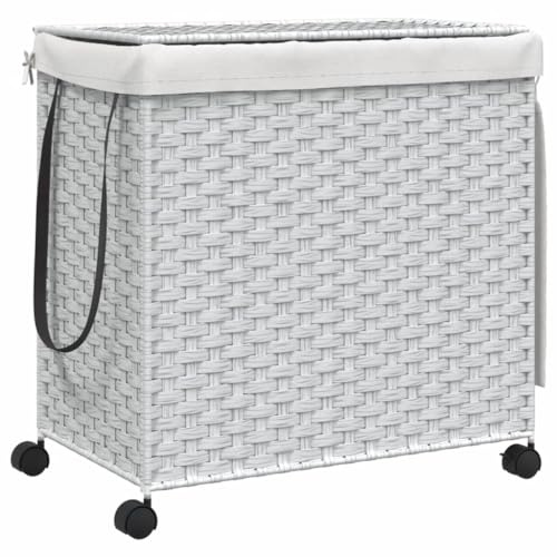 Wäschekorb mit Rollen, Korb Truhe, mobiler Wäschekorb, Aufbewahrungskorb mit Rollen, weiß, 60 x 35 x 60,5 cm, Polyratten