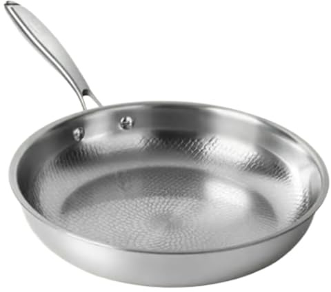 Stainless Steel Frying Pan – Multifunctional Non-Stick, Tableware Titanium Hammered Pro | Compatible with Induction for Kitchen Plate Prepare Breakfast Pancake Fish Fillet Egg Meat Vegetables