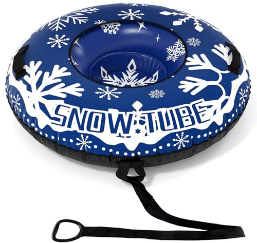 COSTWAY 42”/52 Inflatable Snow Tube, Heavy-Duty Sled Ski Tube with Handles, Premium Oxford Cover and Tow Strap, Outdoor Snow Sledge Fun Toys for Kids & Adults