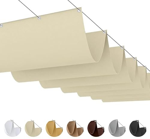 RVUEM Voile d'Ombrage Rétractable pour Pergola – Canopée d'Ombrage à Vague Imperméable, Protection UV 95%, Couverture pour Jardin et Terrasse Extérieurs, Installation Facile,002,1.2×10M (W×L)