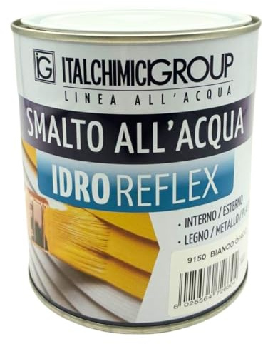 Italchimici Smalto all’Acqua Bianco Opaco 750 ml. per Legno, Metallo e PVC, Alta Copertura, Asciugatura Rapida, Finitura Resistente Opaca – Vernice Multiuso Interno/Esterno - Idroreflex