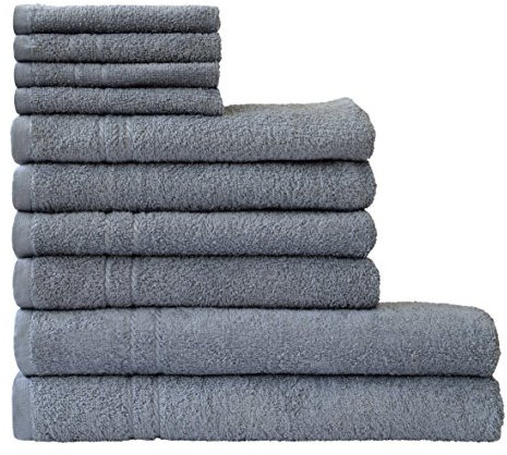Dyckhoff Frottier 10-TLG Handtuch-Set KRISTALL, 100% Baumwolle, 2 Duschtücher, 4 Handtücher, 4 Seiftücher, steingrau