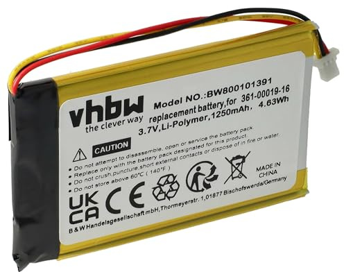 vhbw Akku kompatibel mit Garmin Nüvi 1370T | 1300, 1350T, 1350, 1375T, 1340T Pro, 1370 GPS Navigation Navi (1250 mAh, 3,7 V, Li-Polymer)