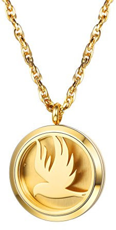 PROSTEEL Ätherische Öle Diffusor Anhänger Halskette 18k vergoldet Runde Medaillon mit hohlen Taube Vogel Floating Locket mit 8 bunten Nachfüllpads 55+5cm Kette Damen Herren Aromatherapie Zubehör(gold)