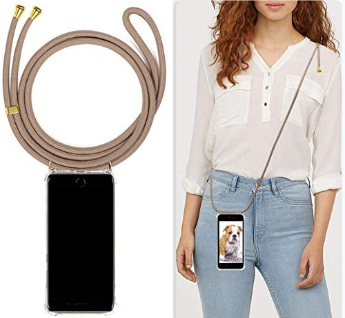Viribus-de Handykette kompatibel mit iPhone 7 Plus / 8 Plus - Smartphone Necklace Case Plus Band - Schnur mit Hülle zum umhängen (Beige - Kordelende Gold)