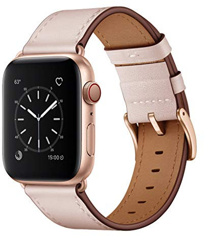 OUHENG Cinturino di ricambio compatibile con Apple Watch 38 mm, 42 mm, 40 mm, 44 mm, in vera pelle, compatibile con Apple Watch Serie 5, Serie 4, Serie 3, Serie 2, Serie 1. 42mm/44mm Sabbia rosa.