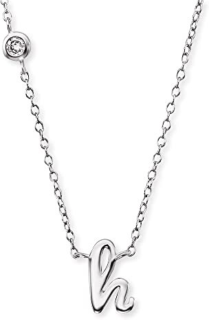 Engelsrufer Halskette aus Sterling Silber mit Anhänger Buchstabe H - besetzt mit einem Zirkonia Stein - in zwei Längen verstellbar - Länge: 44cm
