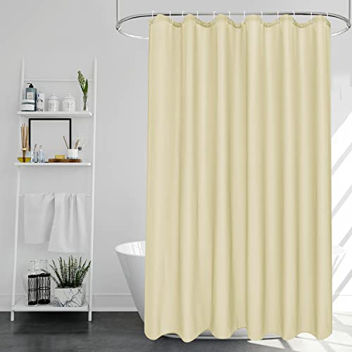 EurCross Beige Shower Curtains Mould Proof Resistant Washable, Quick Dry Water-resistant Fabric Bathroom Shower Curtain 180 x 180cm Drop with 12 Plastic Hooks