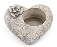 Novaliv Grabschmuck Herz Rose Grau Grabdeko Herz Grabherz grabdekoration Gedenkstein Teelichthalter Herz Trauerstein