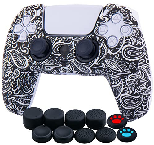 YoRHa Drucken Silikon Verdickt Hülle Skin Case (Lässt Weiß) für PS5 Controller x 1 mit Aufsätze Kappen x 10