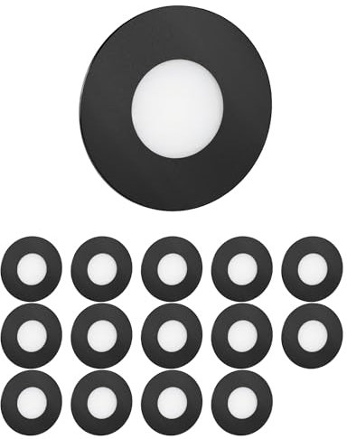 ledscom.de 15 Stück LED Treppenlicht/Wandeinbauleuchte FEX für innen und außen, rund, schwarz, 85mm Ø, warmweiß
