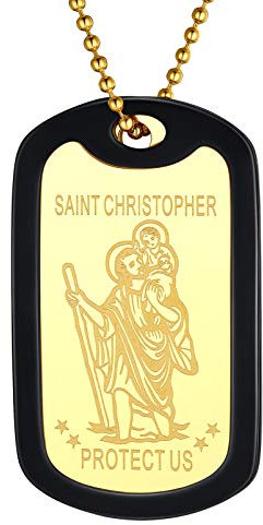 PROSTEEL personalisiert Silikonrahmen Erkennungsmarke für Männer Jungen 18k vergoldet Heiliger Christophorus Dog Tag St. Christopher Motiv Schutzpatron der Reisenden Amulett Schmuck für Geburtstag