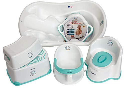 BABYLON Verschiedene Sets für Neugeborene mit Babybadewannen Baby: Badewanne mit 2 Badewannensitz + Töpfchen + Toilettentrainer + 2 Hocker, Weiß