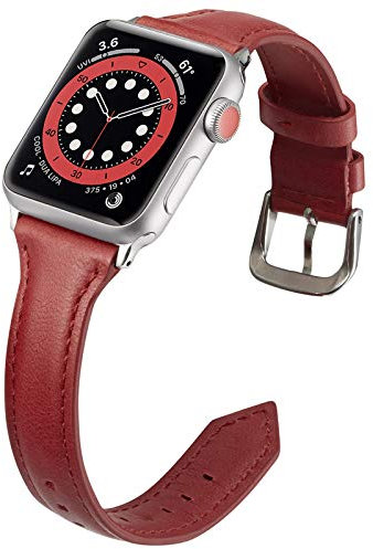 Miimall - Correa de reloj compatible con Apple Watch Series 9/8/7/6/5/4/3/2/1/SE2/Ultra 2/Ultra 49mm 45mm 44mm 42mm Classic Correa de piel para iWatch 49mm 45mm 44mm 42mm -Rojo