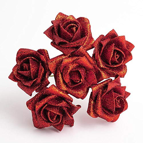 Italian Options Colourfast Artificial Foam Rose Flowers Wedding Bouquet, 5cm, Red Glitter