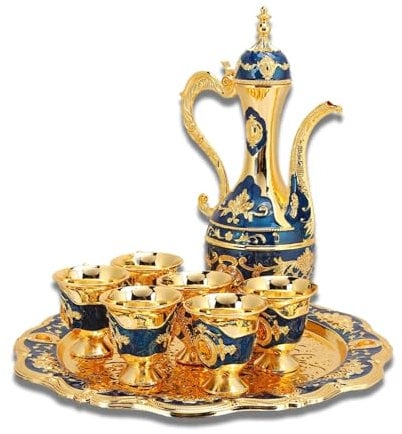Tea Set of 6 with Tea Tray Teapot,Tea Set for Tea or Coffee,Vintage Turkish Coffee Pot Set,Coffee Cup Set Vintage Turkish Coffee Pot Metal Turkish Tea Set for Home Bar, Tea Party