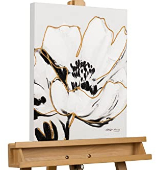 KunstLoft Leinwandbild | 100% HANDGEMALT | 40x50cm | Gemälde 'Weiße Unschuldsblume' | Blüten | Weiß | Wandbild Wohnzimmer
