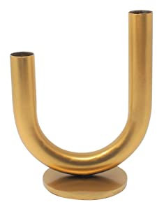 LaLe Living Vase Ajala in Gold U-förmig asymmetrische mit doppelseitiger Öffnung, 18 x 15 cm aus Eisen dekorative Tischdeko Blumenvase